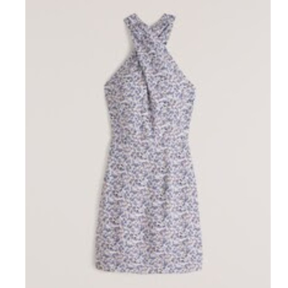 Abercrombie & Fitch Blue Floral Twist-Front Halter Slip Mini Dress (Size M)